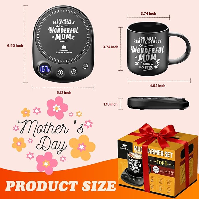 Coffee Mug Warmer - Fastest Heating & Highest Temperature, Coffee Cup Warmer for Desk Auto Shut Off, 4 Temp Settings & 1-12H Timer, Smart Electric Beverage Warmer for Coffee (Glossy Black)