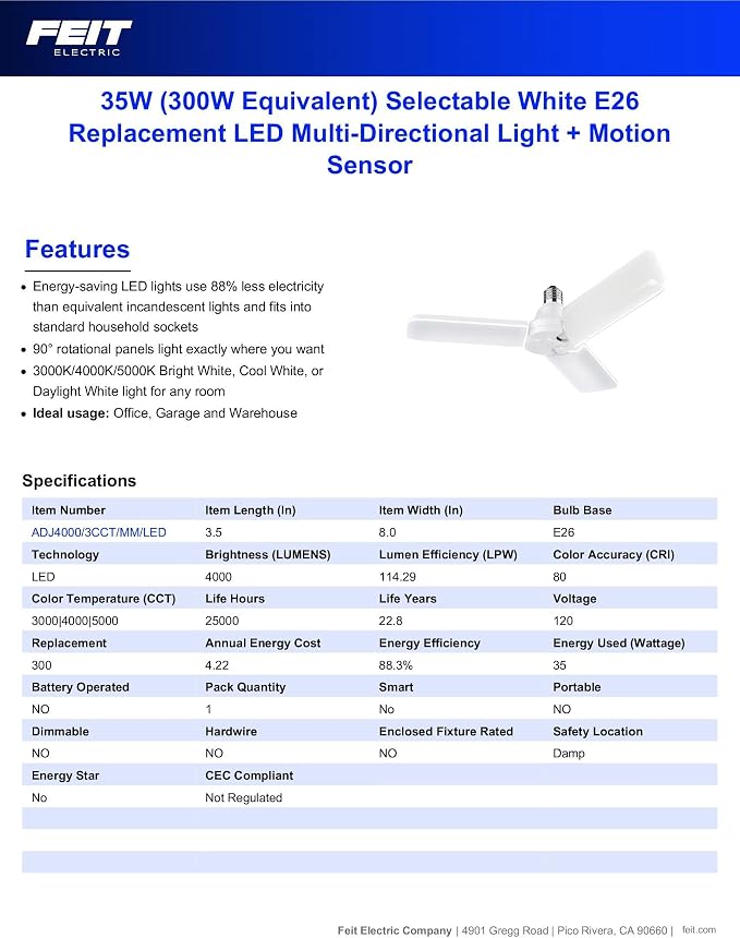 Feit Electric LED Garage Light, E26 Base, 000-Hour Lifetime - Image 2