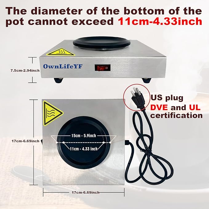 Commercial Coffee Warmer, 60W 176℉ Single Burner Decanter Warmer Plate, Stainless Steel Portable Warmer Single Burner, for Cafe, Break Room, Buffet and Commercial Use