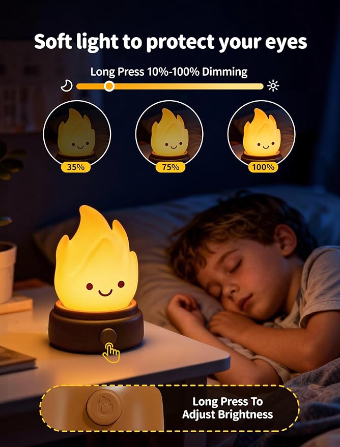 2026 Upgrade Campfire Night Light with White Noise, Portable Desk Lamp, Cute Silicone Flame Lights, Flameless Candles Lamps for Indoor Outdoor Table Decor, Funny Lamp Gifts for Kids Boys Girls