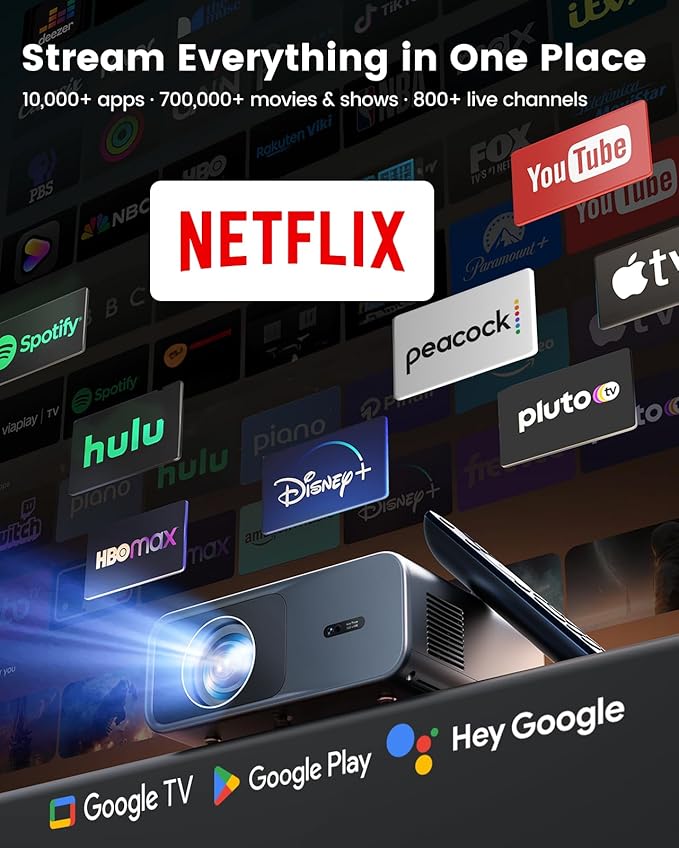 [Official Google TV]Smart Projector 4K Supported with WiFi & Bluetooth, Netflix-Licensed, Outdoor Movie Projector with DoIby Audio, Auto Focus, Home Theater Proyector WIMIUS G1 (Gray, Standard)