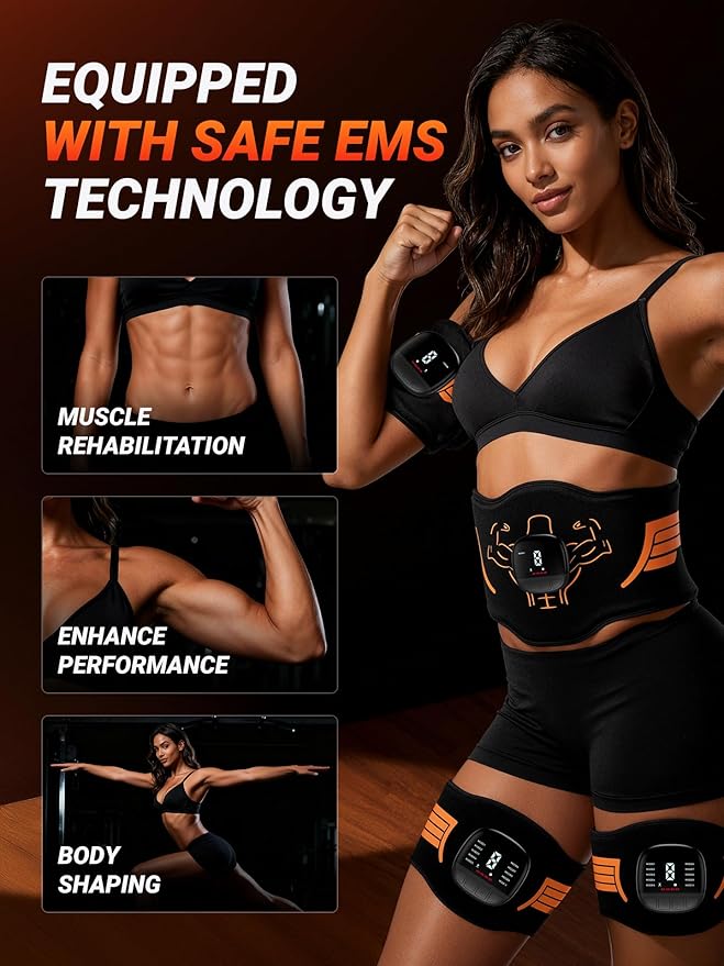 Electronic Muscle Stimulator 5-Piece Set, EMS Ab Machine - Fitness Apparatus Equipment Workout Equipment for Muscle Conditioning & Core Workout, Strength Training, Recovery Suitable for Men and Women