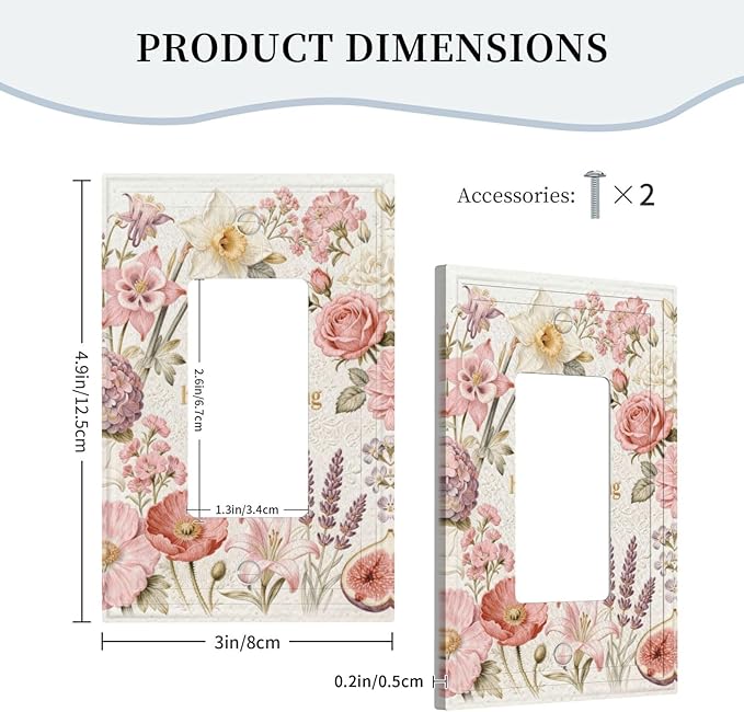 Bvtewkhz Floral Plant Watercolor Flowers 1 Gang Single Rocker Decorative Outlet Covers Light Switch Plate Electrical Receptacle Switchplate For Bathroom Kitchen Bedroom