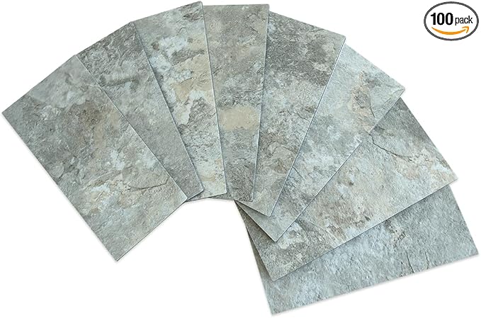 AULIGET 100-Piece Faux Stone Peel and Stick Backsplash Wall Tiles, 3" x 6" Grey & Brown Slate PVC Stick on Tile for Backsplash Kitchen, Bathroom, Laundry Room, Camper, Fireplace