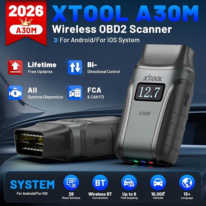OBD2 Scanner Diagnostic Tool XTOOL Anyscan A30M V2.0, 2026 Wireless Bidirectional Scan Tool with Free Updates, 26 Resets, All System for Android & iPhone, Crank Sensor Relearn, EPB, Throttle Relearn