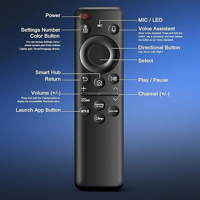 BN59-01432A TM2360E Rechargeable Voice Remote for Samsung Smart TVs, Replacement for All 2021–2025 Samsung TV Remote Control with Solar Charging and Voice Search