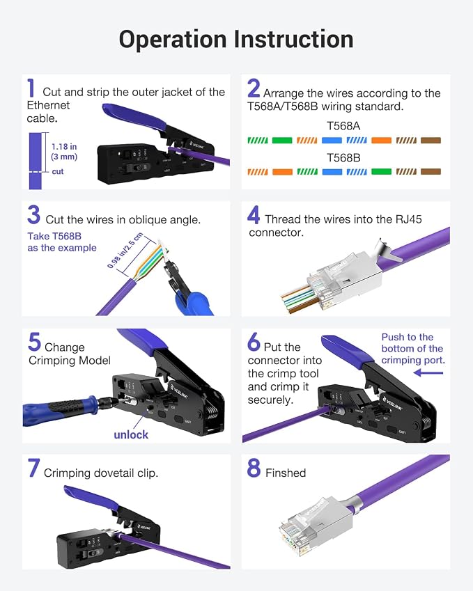 VCELINK RJ45 Crimp Tool Kit, Ethernet Wire Cutter Crimper, All-in-One Network - Image 6