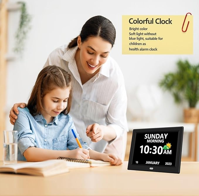 MRCHYDZ 10 Inch Clock with Day and Date for Elderly Large Display Digital Clocks 12 Alarm 3 Display Modes Large Font Alzheimer's Clock Alarm Clocks for Seniors Auto DST 10in Black