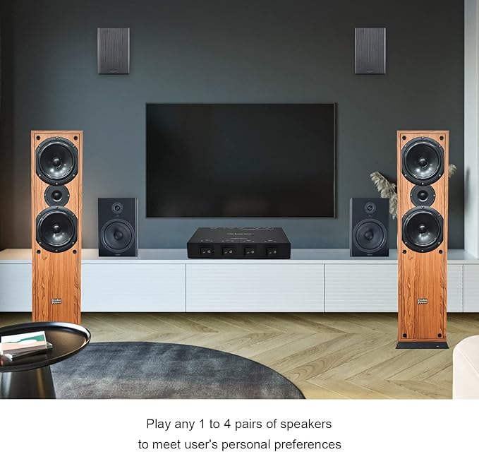 SENWIKATIN 4 Zone Speaker Selector, Passive 200W Distribution Box Control 4 Pairs Speakers, Plug and Play with Spring Clip Connectors