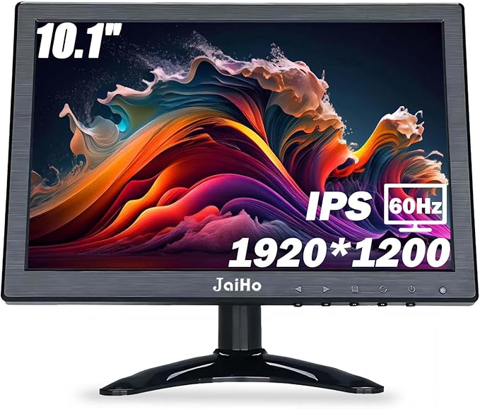 JaiHo 10.1 Inch Small IPS Monitor 19201200 Resolution 60Hz HD Display Screen, 16:10 Portable With Built-in Speaker, HDMI for Gaming CCTV Security Camera Raspberry Pi PC
