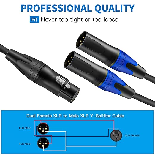 LanSenSu XLR Female to 2 XLR Male Patch Y Cable - 10ft Balanced Microphone Splitter Cord Audio Adaptor (1Pack)