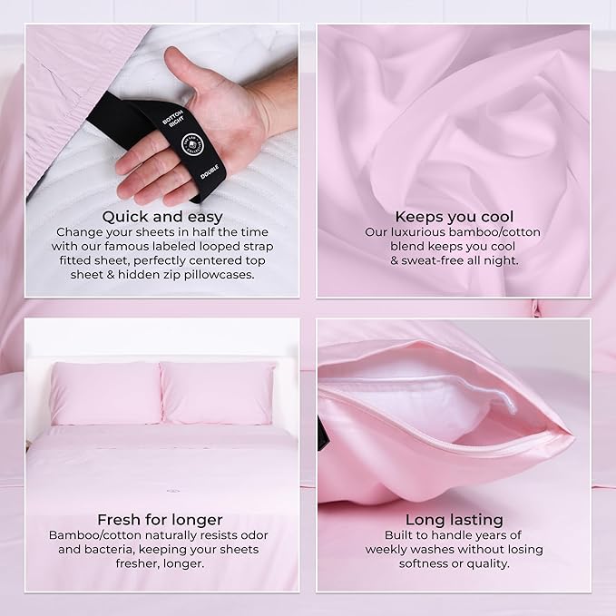 THE LAD COLLECTIVE 3.0 Queen Bedding Set - 4 -Piece Bedset w/Fitted Sheet, Top Sheet & 2 Standard Pillowcases [Duvet Not Included] - Bamboo-Cotton - Grand Canyon Collection Soft Pink