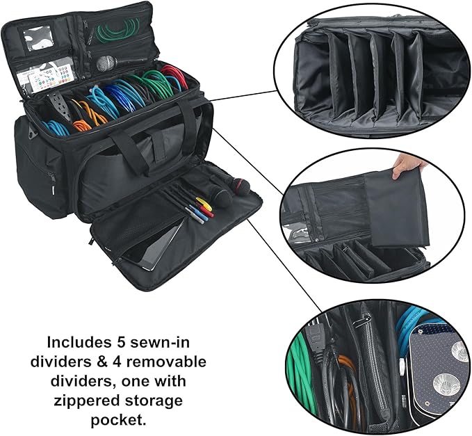 Rockville UT-BAG10 DJ Utility/Cable Bag, 10 Compartments, Padded Straps, Water-Resistant, Lockable Zippers, Perfect for DJs, Events, Gear & Cables