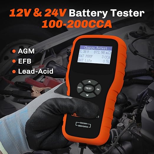 YOWEXA YW-781 Car Battery Tester 12V 24V, Automotive Battery Load Tester and Alternator Analyzer, 100–2000 CCA, 30–200Ah Battery Analyzer for Cars Trucks SUVs RVs Golf Carts