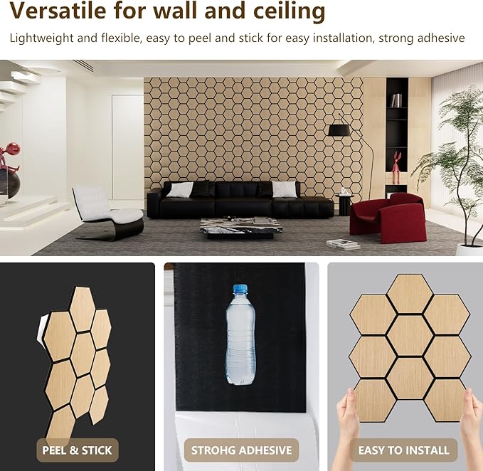 Hexagon Acoustic Wall Panels, Self-Adhesive Sound Absorbing Wall Panel by ARMURO, 4 Pack Covers 19.27 Sq Ft, Peel and Stick Noise Reducing for Home Office Studio Bedroom Wall Decor