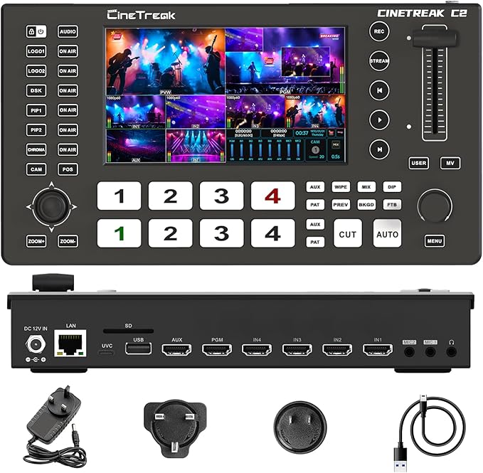 Cinetreak C2 HDMI 5.5 Inch Screen Multi-Format Professional PTZ Control Video Switcher Mixer with REC,Playback, Macro Media,Vertical Livestream （NDI updatable）