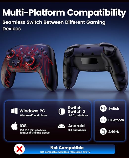 ELISWEEN Wireless Gaming Controller with Charging Dock for PC| Hall Effect Joystick & 1000Hz Polling | Programmable Back Buttons, RGB, Turbo, Gyro | Compatible with Switch/Switch 2, Android, iOS