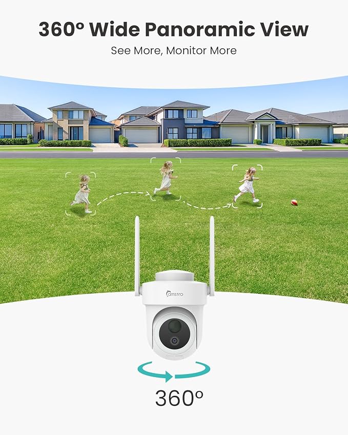 CAMSTRO 4K Security Cameras Wireless Outdoor No Subscription, 360° PTZ Home Security Cameras System, 64G Local Storage Home Hub, Human/Vehicle/Pet Recognition AI, Color Night Vision, 4 Cam-Kit