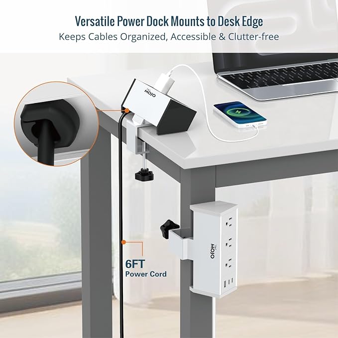 Tecmojo Desk Clamp Power Strip 3 Outlet with 1 USB A and 2 USB C Ports, 6 ft Cord, Desk Outlet Station Fit 1.6" Tabletop Edge,ETL Listed,Black