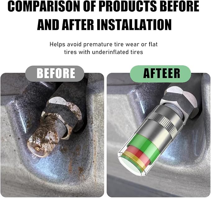 Yourkar 4 PCS Tire Pressure Monitor Valve Stem Caps, 2.4Bar 36PSI Car Tire - Image 3