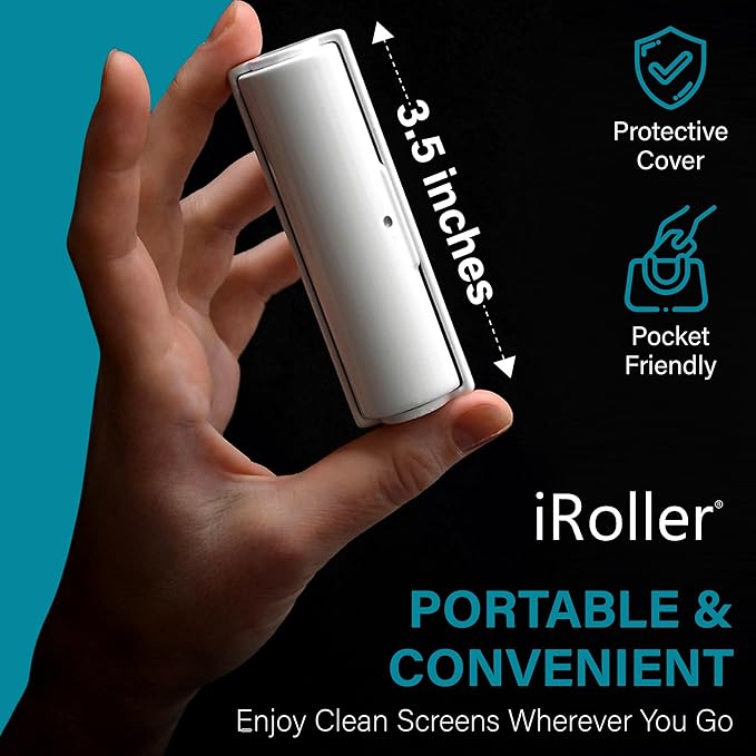 Screen Cleaner by iRoller - Pack of 12 - No Need for Spray or Wipes, Liquid Free - Reusable & Washable -Portable iPad Screen Cleaner for Touchscreen- Ideal for Smartphone, MacBook, Monitor - 3.5"