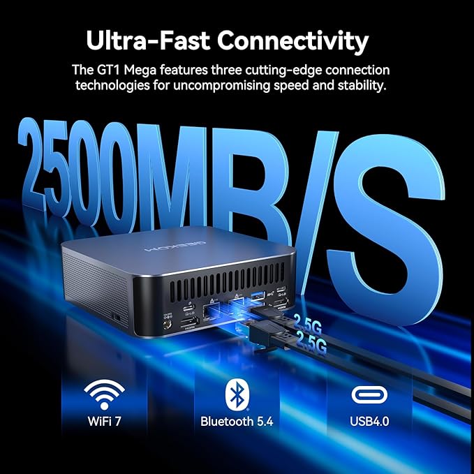 GEEKOM GT1 Mega AI Mini PC, with Intel 14th Gen Core Ultra 9 185H | 32GB DDR5 1TB NVMe SSD | Intel Arc Graphics | Dual 2.5G LAN & WiFi 7 | 8K Quad Display | Windows 11 Pro | 3-Year Warranty | SD Solt