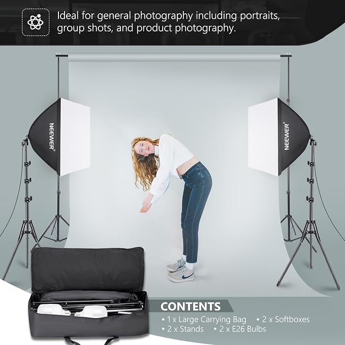 NEEWER 700W Equivalent Softbox Lighting Kit, 24x24 inches Softboxes - Image 6