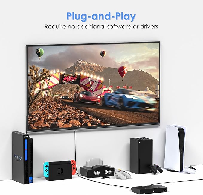 3-Port 8K@60Hz HDMI Switch with AV Input, 2X HDMI & 1x RCA to HDMI Converter Supports HDR10, HDCP 2.2, 3D with IR Remote Control, Compatible with Xbox/PS2/Nintendo Switch,Xbox,PS5/PS4,Roku,Apple TV