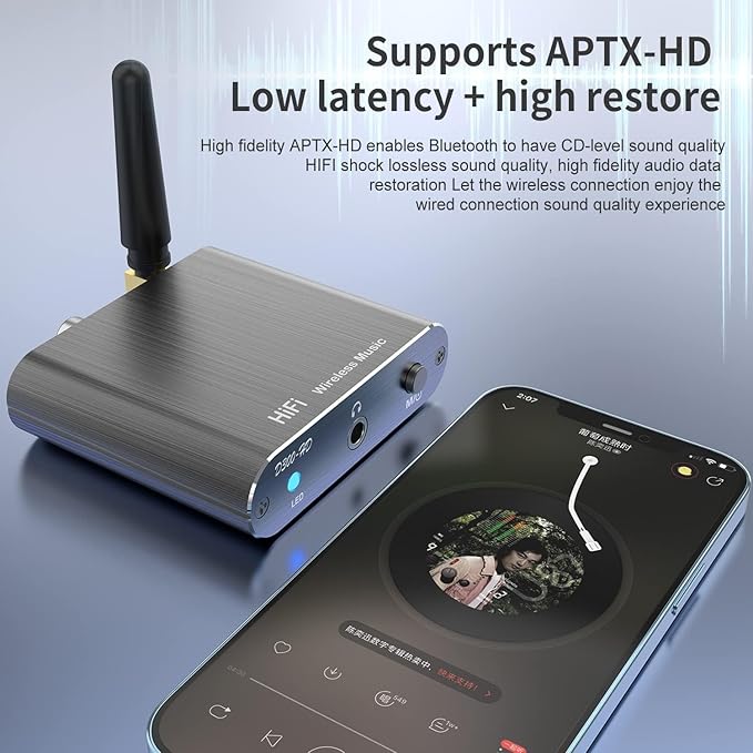 Bluetooth 5.2 Receiver Adapter for Old Home Stereo Receiver Speakers, Wireless Audio Transmitter Receiver for Headphones, Support Aux, Coxial and Optical Outputs