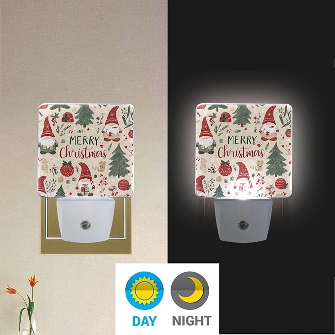 Pigsaly Led Night Light Merry Christmas Gnomes Night Light Plug in Wall Lamp Smart Dusk to Dawn Sensor Nightlight Led Lamp Energy Saving Lights Gift for Kids Room Bedroom Bathroom Hallway