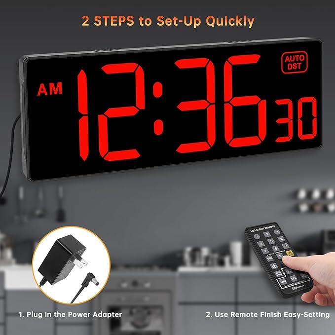 Soobest Digital Wall Clock with Seconds for Gym, Remote Countdown Timer Large LED Display 5 Dimmer (10.2" Red)