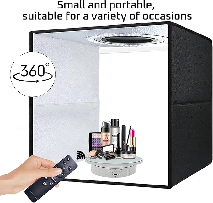 JAYEGT 3 in 1 Rotating Display Stand with 5.74/7.08/8.66 inch Replacement Mirror Cover，22lbs Load , 360 Degree Electronic Turntable for Photography Products Display (Mirror/3 in1 / White/ NO Remote)