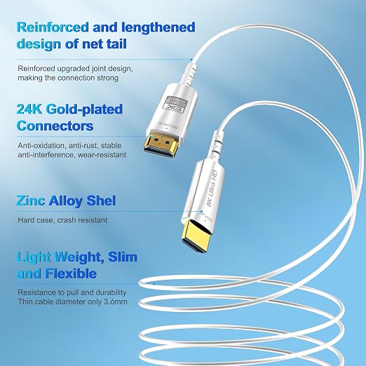 8K Fiber Optic HDMI Cable 30 FT, 8K@60Hz 4K@240Hz, Thin Extra Long HDMI Cable - Image 6