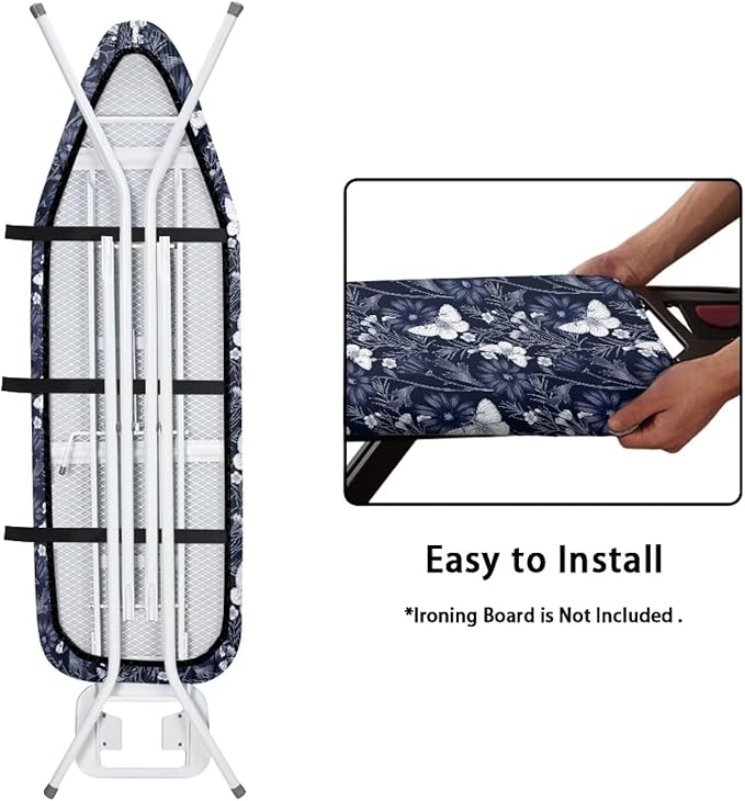 ZCFYGDX Ironing Board Covers Butterfly Blue Flower Print Lightweight & Breathable Anti-Slip & Wear-Resistant (15 x 54 in) Hook & Loop Elastic Edge Easy to Install, Scorch Resistant Decor Size-XL