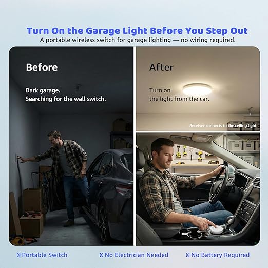 Avorecta Wireless Light Switch and Receiver Kit (2 Switches), Self-Powered Remote Light Switch for Two Locations, No Wiring, No Battery, No WiFi Needed