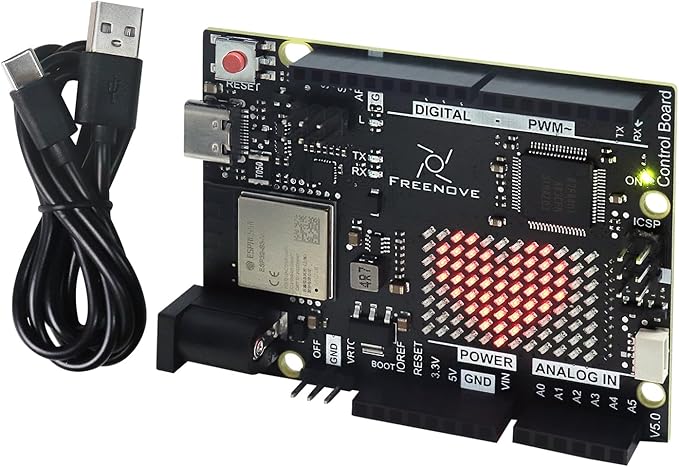 Freenove Control Board V5 Rev4 WiFi (Compatible with Arduino IDE), Arm Cortex-M4 Microcontroller, Onboard ESP32-S3, LED Matrix, USB-C Connector, Example Projects and Code Tutorial