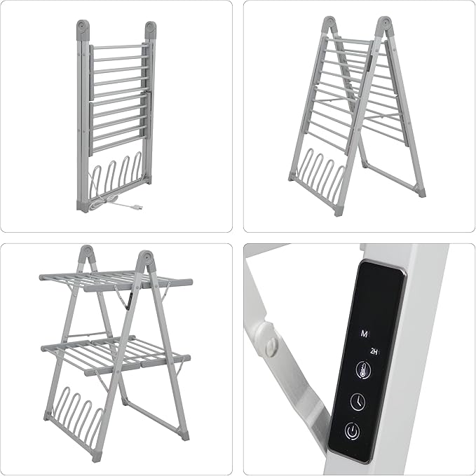 SHARNDY Electric Heated Clothes Drying Rack,Foldable Heated Garment Dryer with Timer Shut-Off Laundry Rack for Clothes Shoes Socks,Aluminum Alloy,Silvery Gray,Plug & Play,(39.37x25.98x23.82in)