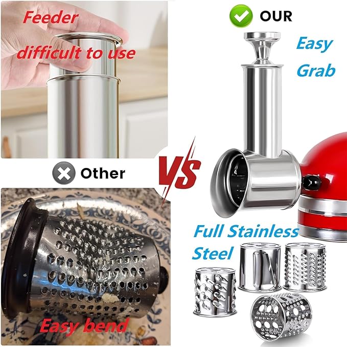 Stainless Steel Slicer Shredder Attachment for KitchenAid Mixer, Cheese Grater Attachment, Food Slicer for KitchenAid Mixer, Accessories for Kitchen aid