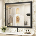 SMIROR Matte Black Bathroom Mirror for Over Sink 40x 38 inch, Metal Thick Frame Rectangle Vanity Mirror for Wall, Anti-Rust, Horizontally or Vertically Mounted