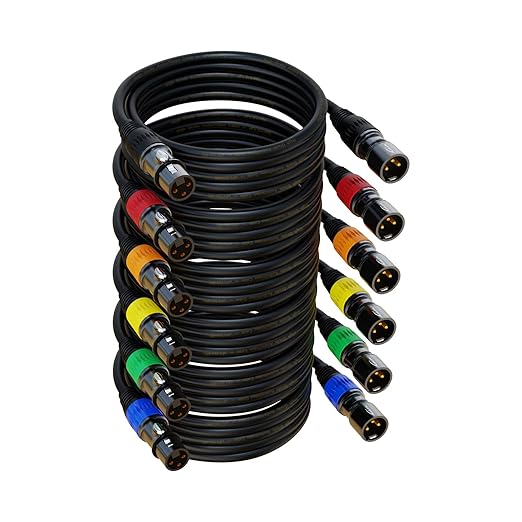 AuxLink XLR Cables, XLR Microphone Cable 10 ft 6 Pack, Gold-Plated 3-pin XLR Speaker Cable Male to Female Balanced Mic Cable