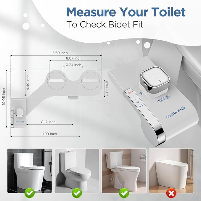HOPOPRO Bidet with Single Finger Water Pressure Control, Self Cleaning Hygienic Dual Nozzle (Feminine/Rear Wash), Non-Electric Bidet Attachment for Toilet Seat, Easy DIY Install <5 Min -White