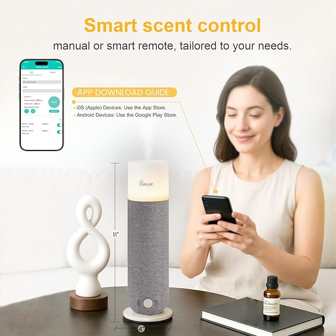 Hotel Collection Diffuser Machine,Fabric-Wrapped Design,Candlelight Atmosphere Lamp,Whisper-Quiet,1000 Sq Ft,Scent Waterless Essential Oil Diffuser,Scent Air Machine Home - Grey