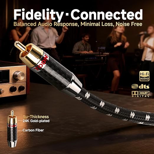TODN Audiophile Digital Coaxial Audio Cable RCA to RCA Male Subwoofer Cable 75-Ohm SPDIF Coax with OCC-Core Dual Shielded for HiFi Systems (3ft /1m)
