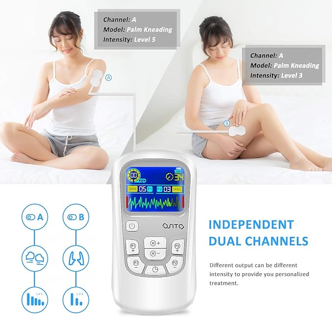 OSITO TENS Unit Muscle Stimulator (FSA or HSA Eligible) Rechargeable Electronic Pulse Massager with 4 Reusable Pads - Pain Relief Therapy Machine with Dual Channel 25 Modes