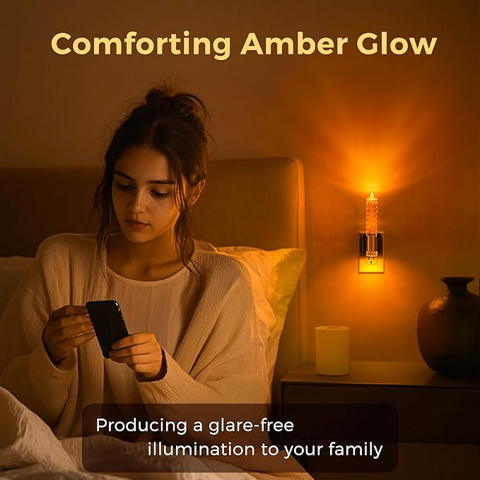 L LOHAS LED Night Light, Amber Candle Night Lights Plug into Wall,2 Pack 0-100 LM Dimmable Nightlight, Plug in Acrylic Diamond Night Light with Dusk to Dawn Sensor, for Bathroom Hallway