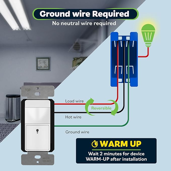 TOPGREENER Motion Sensor Switch, PIR Sensor with Ambient Light Level, Occupancy & Vacancy Modes, No Neutral Required, Ground Wire Required, 150W LED/CFL, Single Pole, TDOS5-JM-W-6PCS, White, 6 Pack