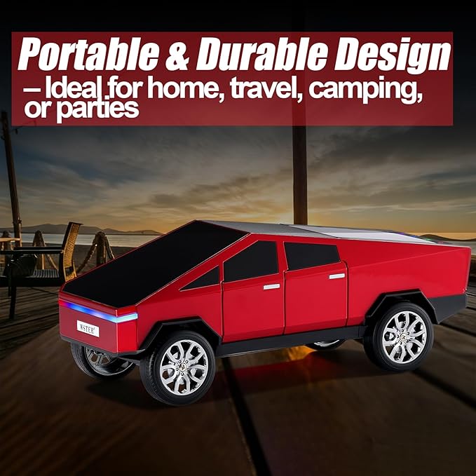 WSTER Portable Car Model Bluetooth Speaker with HD Stereo Sound, TWS Dual Pairing, LED Display, Truck-Style Wireless Speaker for Home, Office, Gaming & Collectible Display (RED)