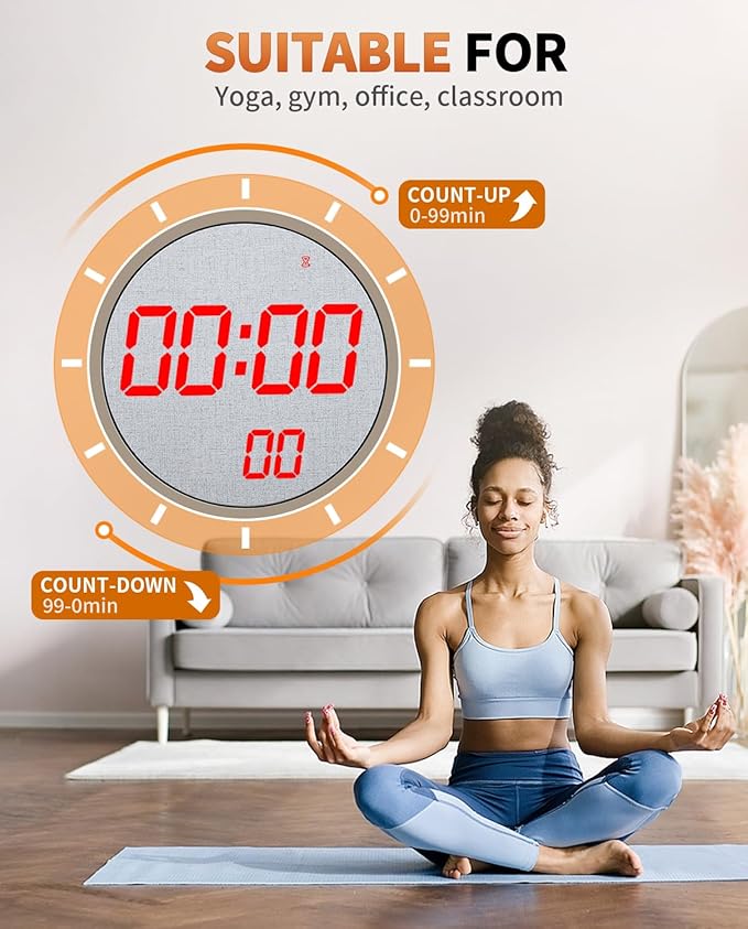 GLOKUUCA 12" Large Digital Wall Mount Clock, Count Down Timer, Alarm, Big LED, 12 RGB Color, Temperature for Living Room Classroom Desk, Xmas, Birthday Gift for Senior Mom (Fabric Elements)