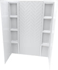 White Acrylic Shower Wall Surround 36"x 60"x 80" - Waterproof Easy-to-Install Two Shelf Units Kit Included - Shower Wall Surround Panels - Chevron Tiles Pattern, Classic Shelves