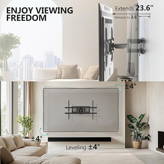 WALI Heavy Duty Full Motion TV Wall Mount Bracket for Extra Large TVs,Holds up to 220Ibs, Swivel Tilt Rotatable,Max Mounting Holes 1000x600, Fits 65 75 85 100 120 inch LED/LCD/OLED 4K/8K on Wood Stud